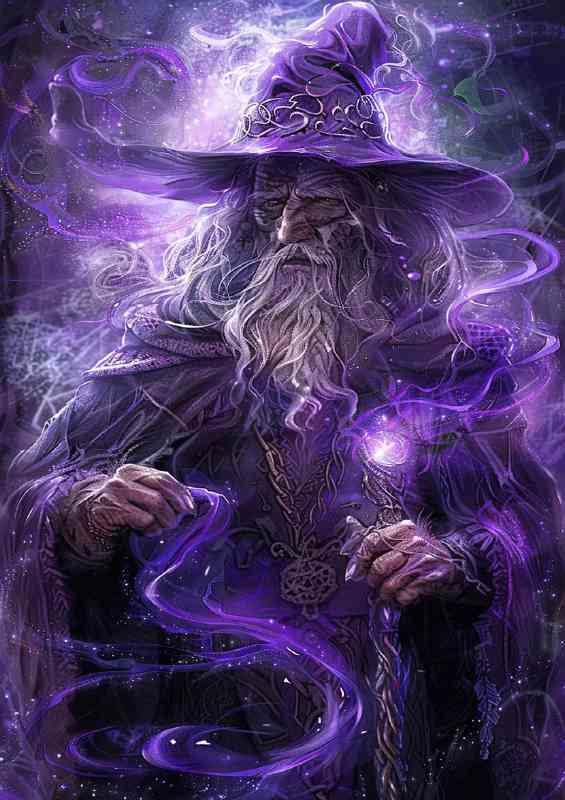 Wizzard in purple with light staff | Metal Poster