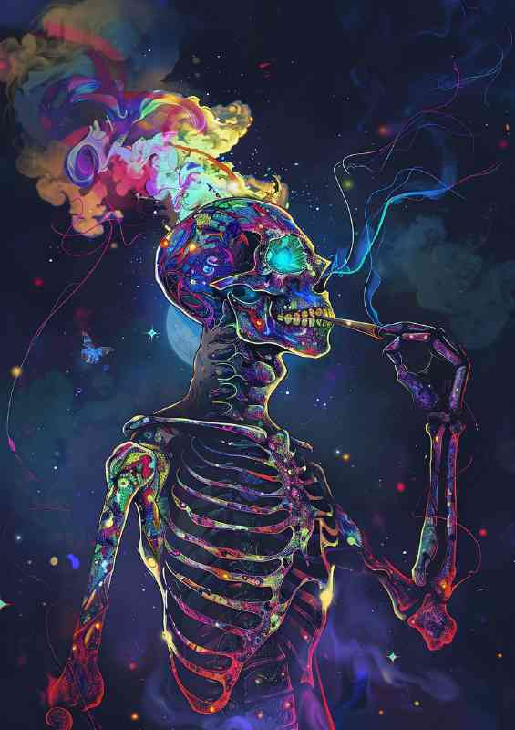 psychedelic skelleton smoke | Poster