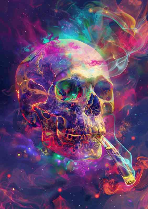 skull with a glass pipe neon colours | Canvas