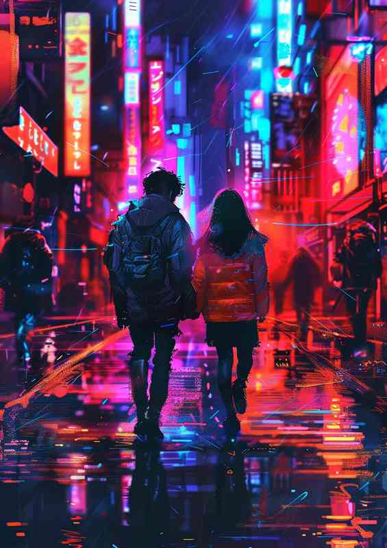 Two people with neon lights on the street | Canvas