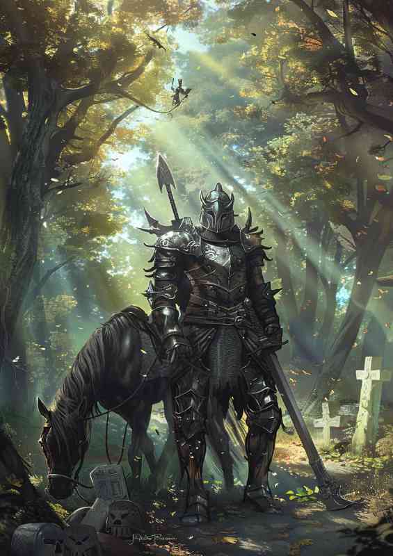 Dark fantasy armored knight and Horse | Canvas