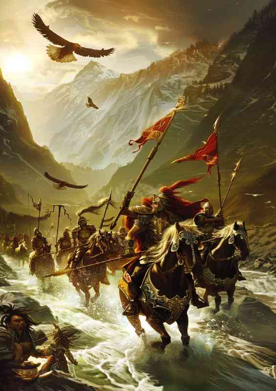 Horseback Warriors with flying Eagle | Poster