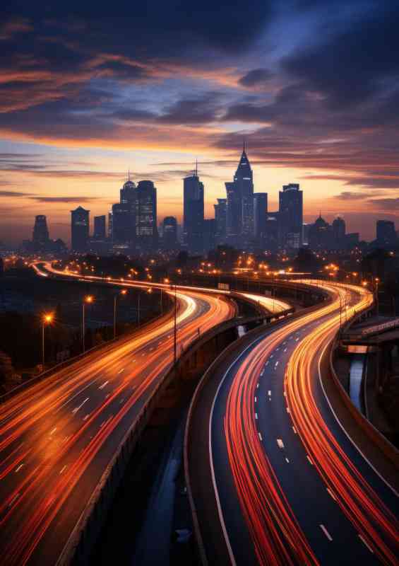 Highway with lights in the dusk sky | Poster