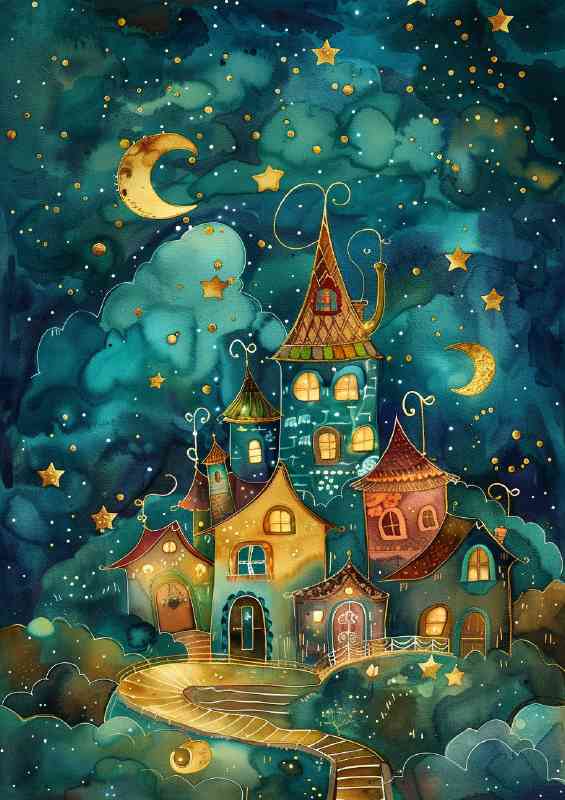 House under the stars at night | Canvas
