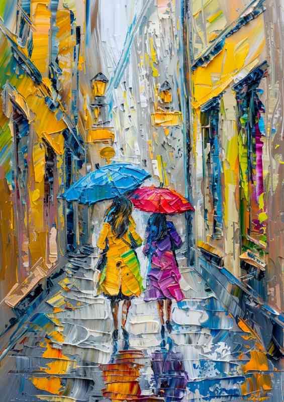 Two ladys walking down the cobbles | Metal Poster