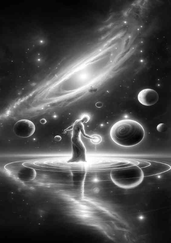 Celestial being aligning planets with a gentle touch | Metal Poster