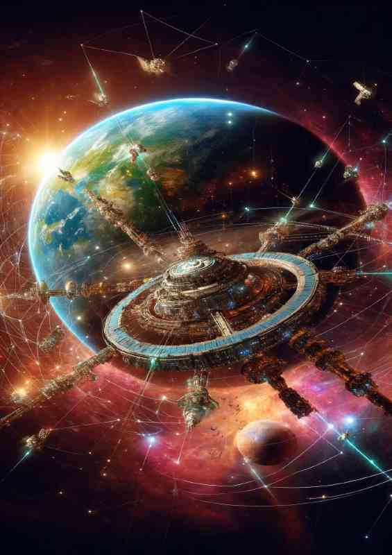 Futuristic human civilization in space featuring a colossal space station | Poster