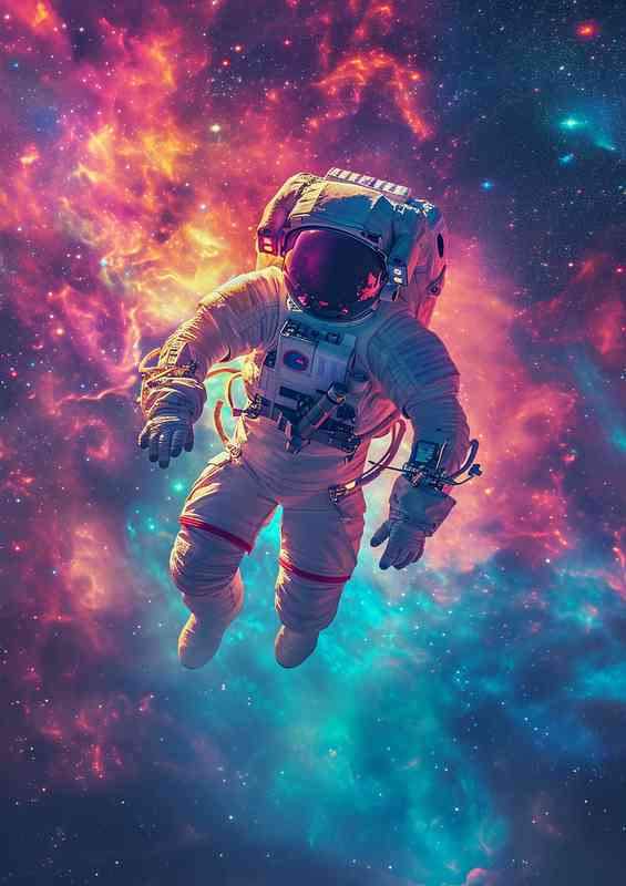 Astronaut flying in space with amazing colours | Canvas