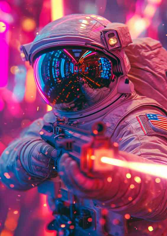 Astronaut in space suit in neon colours | Poster