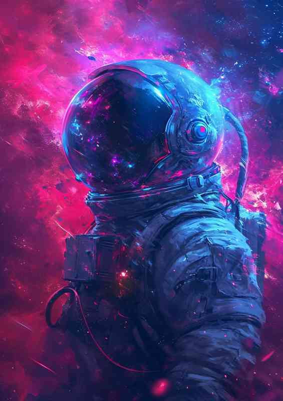Astronaut with pinks and purple clouds | Poster