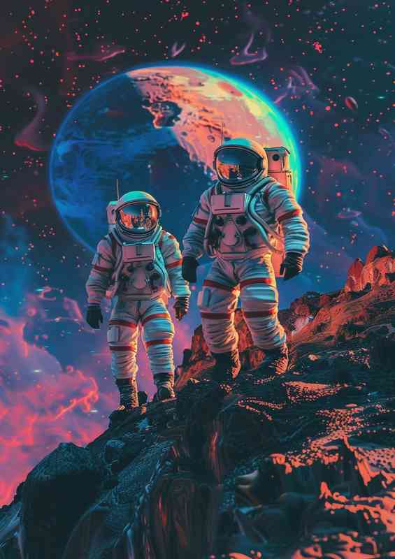 Astronauts in space walking over giant planets | Di-Bond