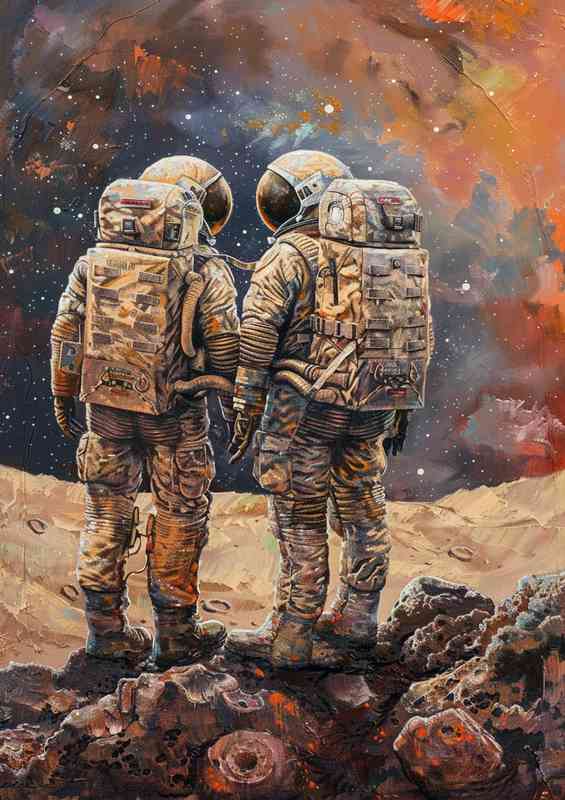Astronauts standing on a deserted planet | Poster