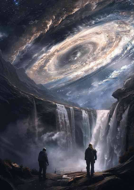 Fallen galaxy with men standing | Poster
