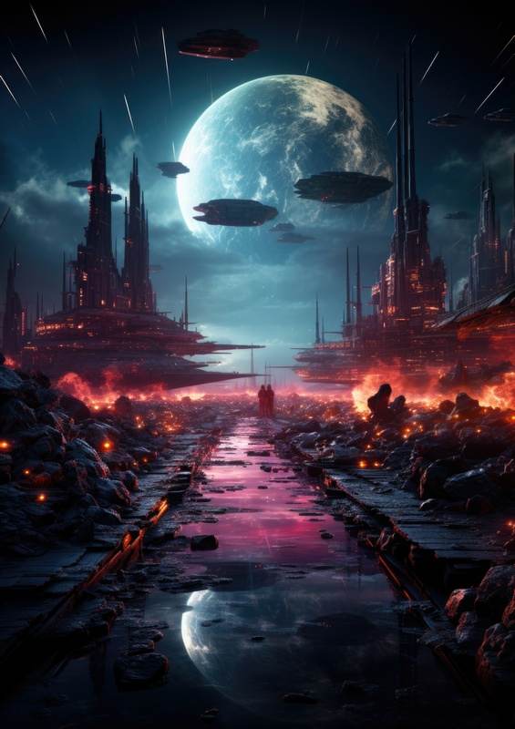 Neon cosmic space battle | Metal Poster