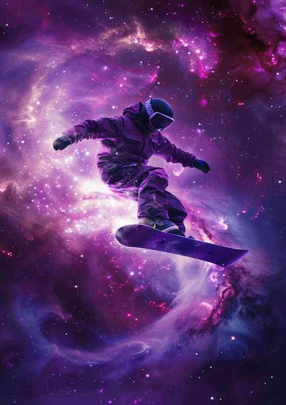 Snowboard flying in space purples | Poster