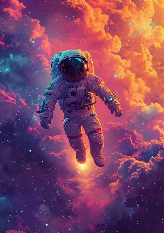 Spaceman astronaut walking in the clouds | Canvas