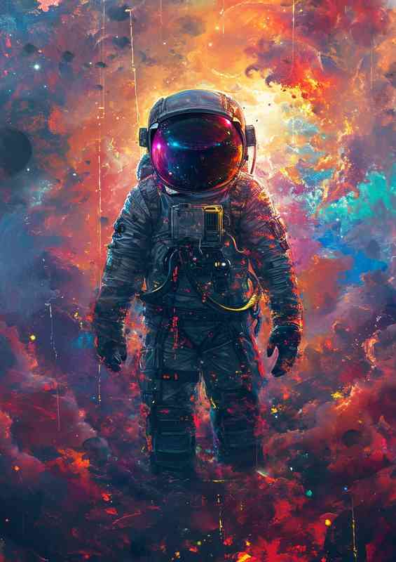Spaceman walking in colourful clouds | Di-Bond