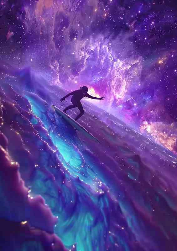 Surfboarder surfing in space clouds | Di-Bond