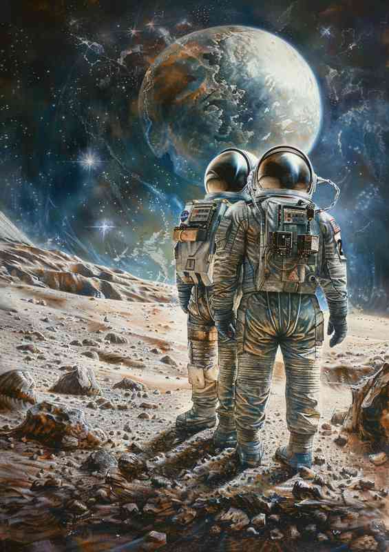 Two Astronauts standing on a deserted planet | Di-Bond