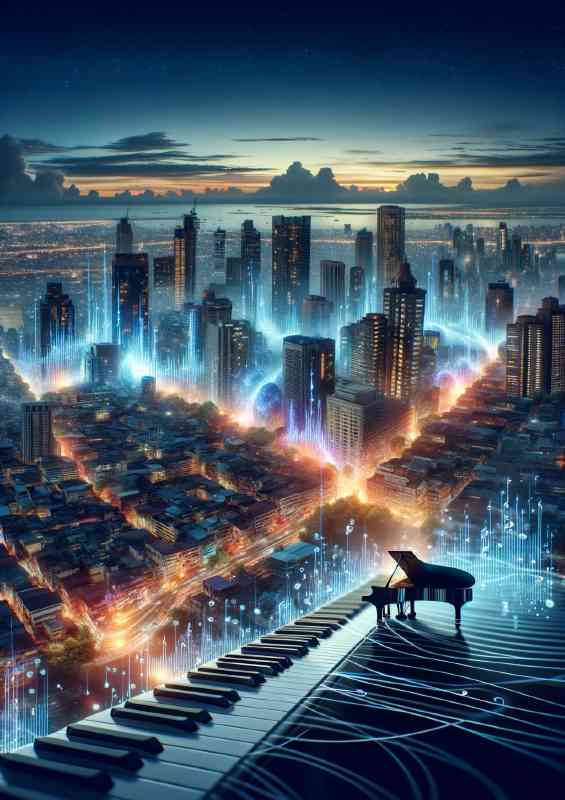 Cityscape at dusk where buildings and streets pulse with the rhythm | Di-Bond