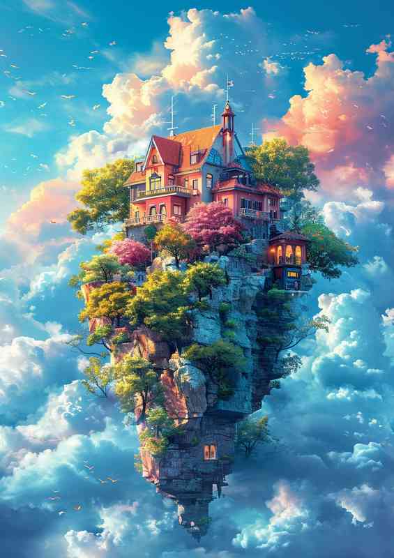Colourful House in the clouds | Poster