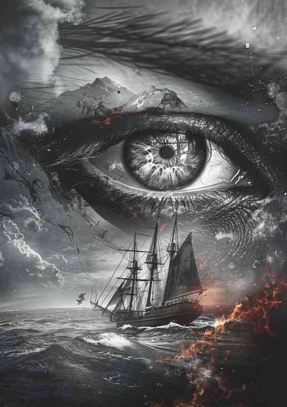 Eye with a ship in the ocean | Poster