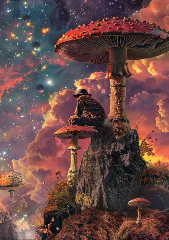 Man on a mushroom fantasy galaxy | Di-Bond