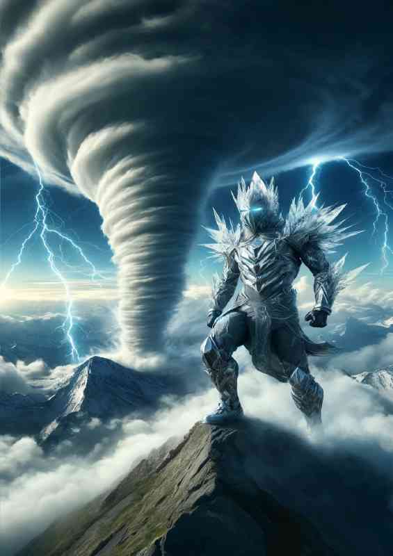 Warrior in air themed armor tornado on a high mountain | Canvas