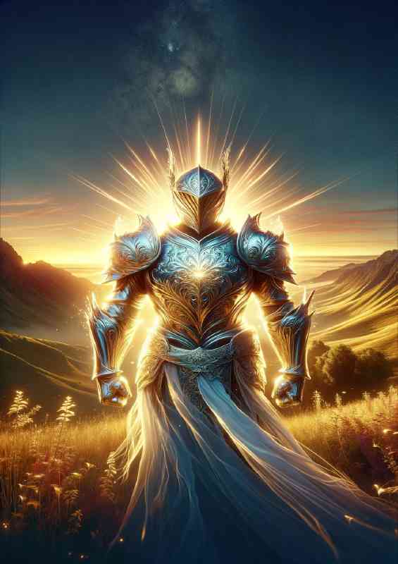 Warrior in light themed armor radiating a brilliant aura | Poster