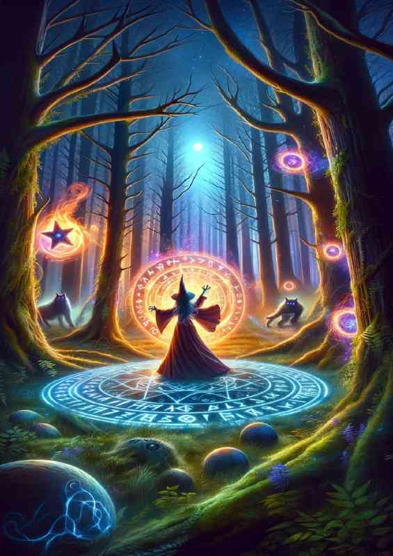 Wise Witch casting a powerful spell in an enchanted forest | Di-Bond