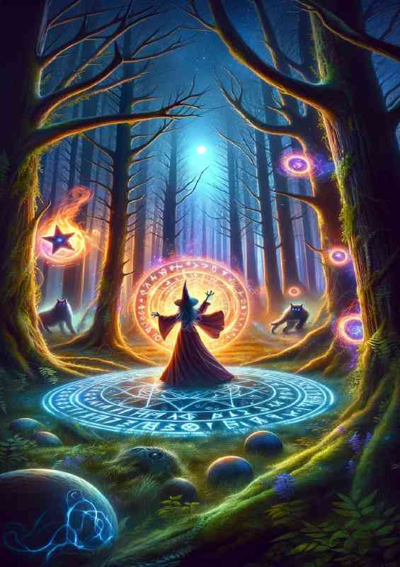Wise Witch casting a powerful spell in an enchanted forest | Poster