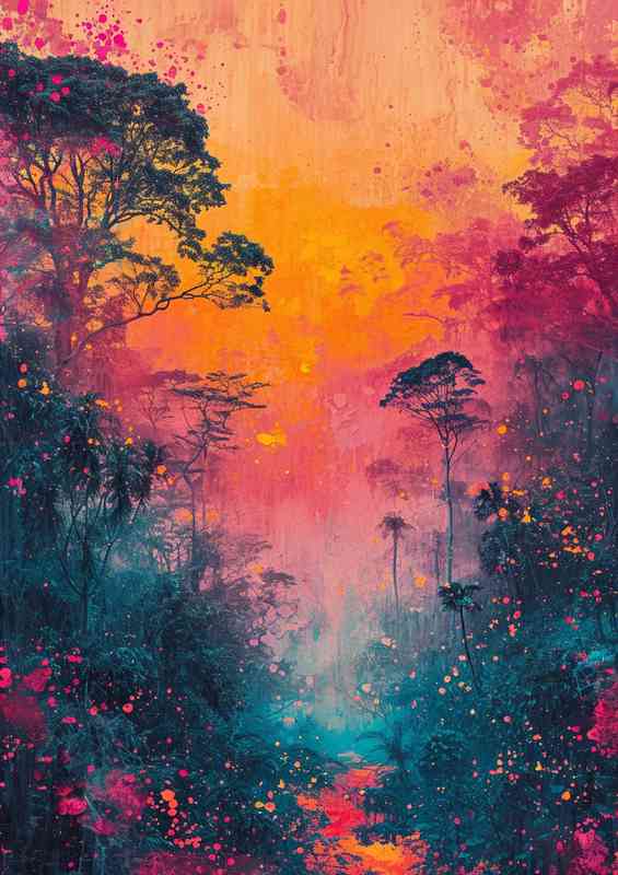 Colorful painting of a glowing forest | Poster