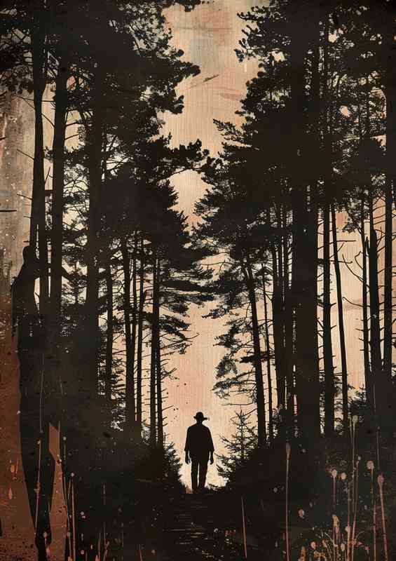 Man walking through the forest silhouette | Poster