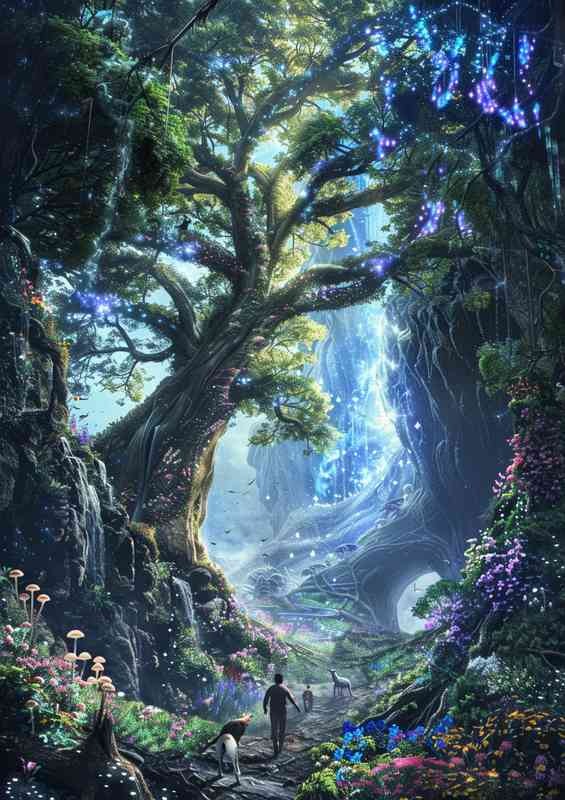 The enchanted forest with tall trees | Poster