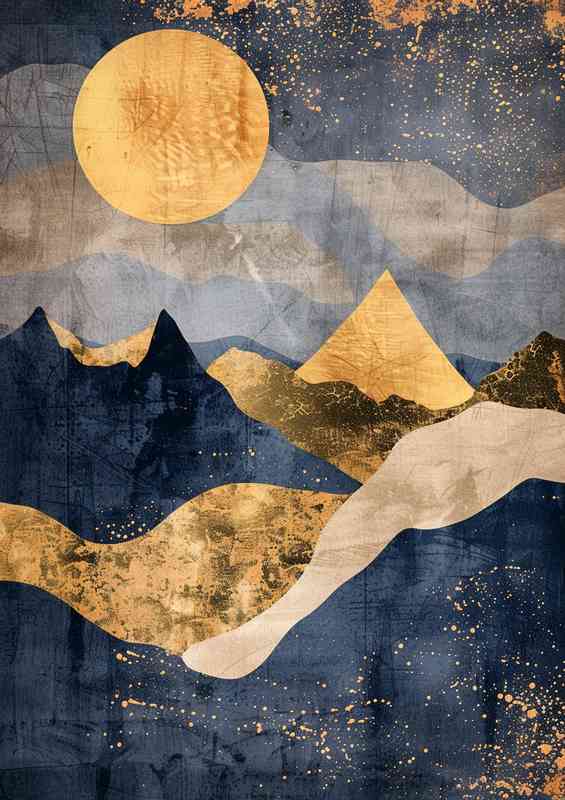 Abstract mountains gold and blue colours | Canvas