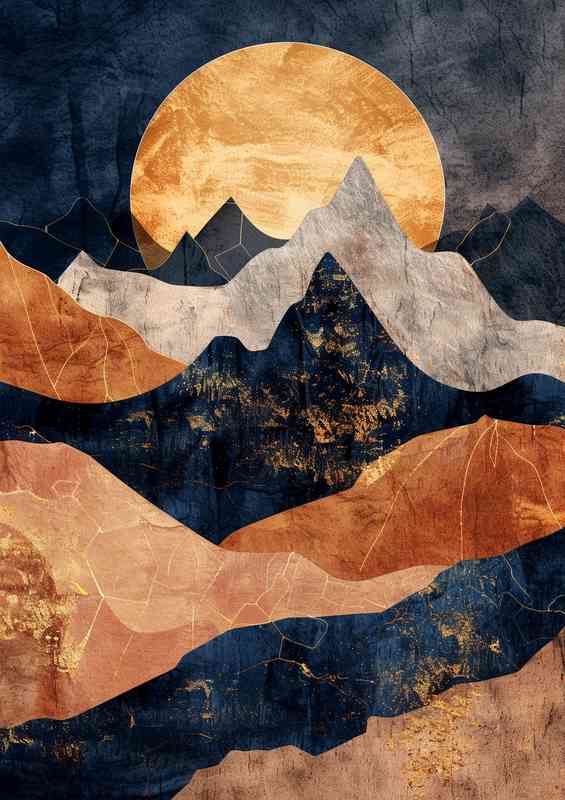 Full moon and mountains abstract style | Di-Bond