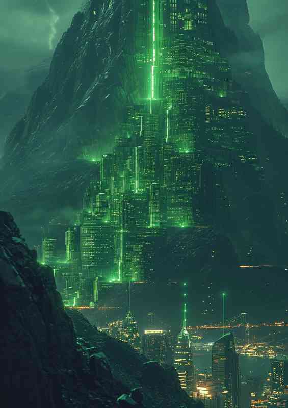 Green hill with lightning and mountains | Di-Bond