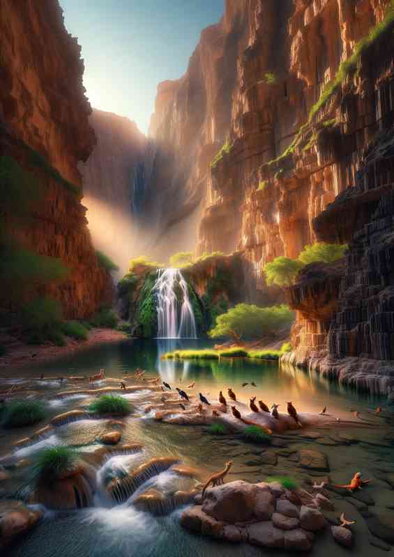 Hidden oasis within a rugged desert canyon | Canvas