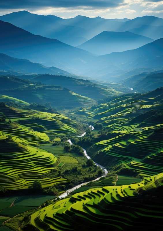 Rice Fields with mountains | Di-Bond