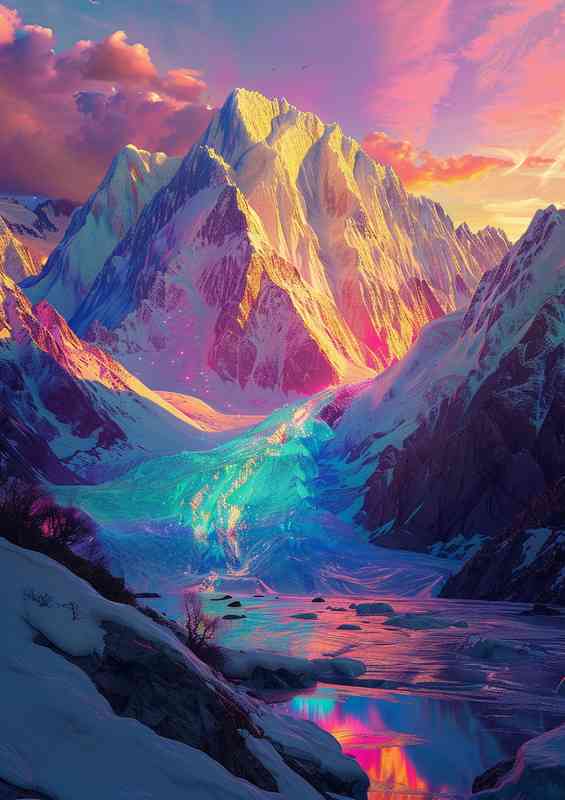 The glacier is glow on the mountains from the sky | Di-Bond