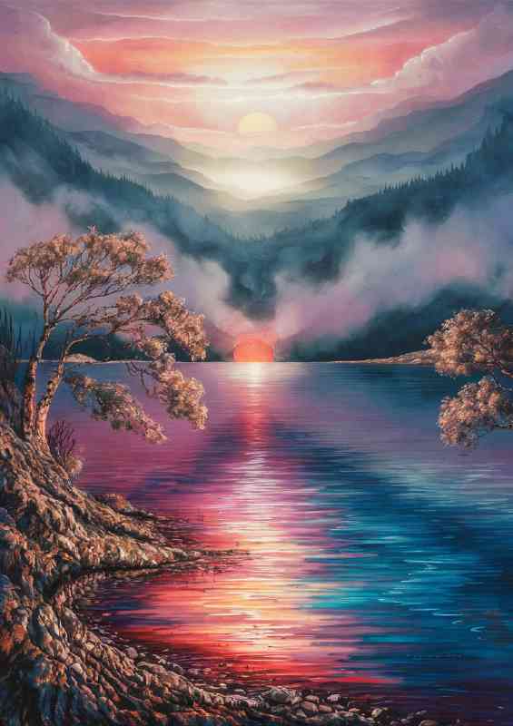 Awe inspiring lake with the sunrising | Poster