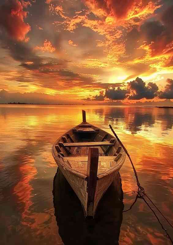 Boat moored on the beech at dusk time | Poster