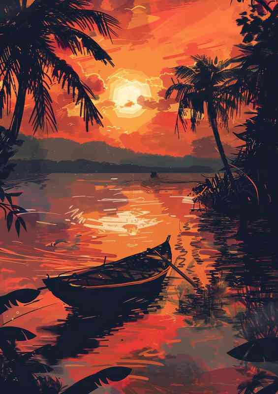 Boat on the water at sunest | Poster