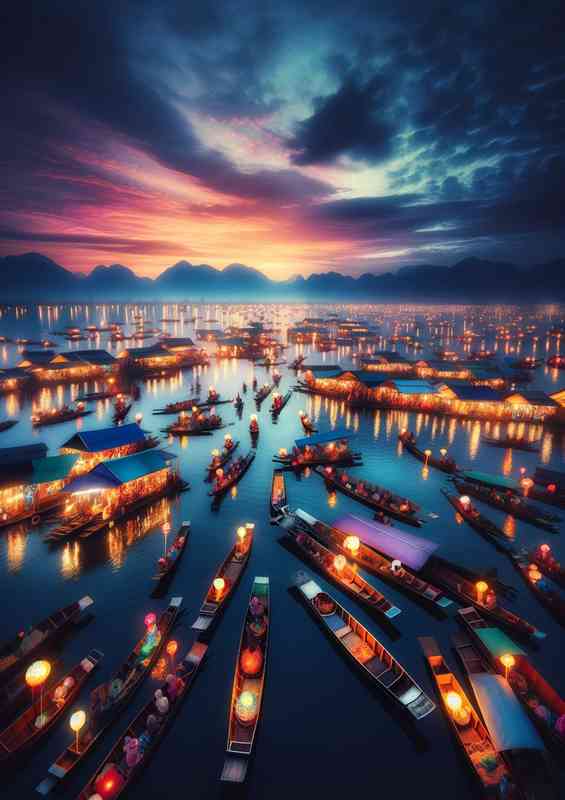 Enchanting atmosphere of a bustling floating market | Canvas