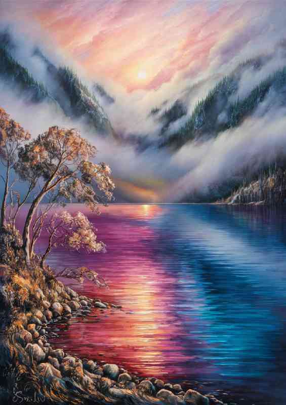 Multi coloured Lake with adorning mist | Canvas
