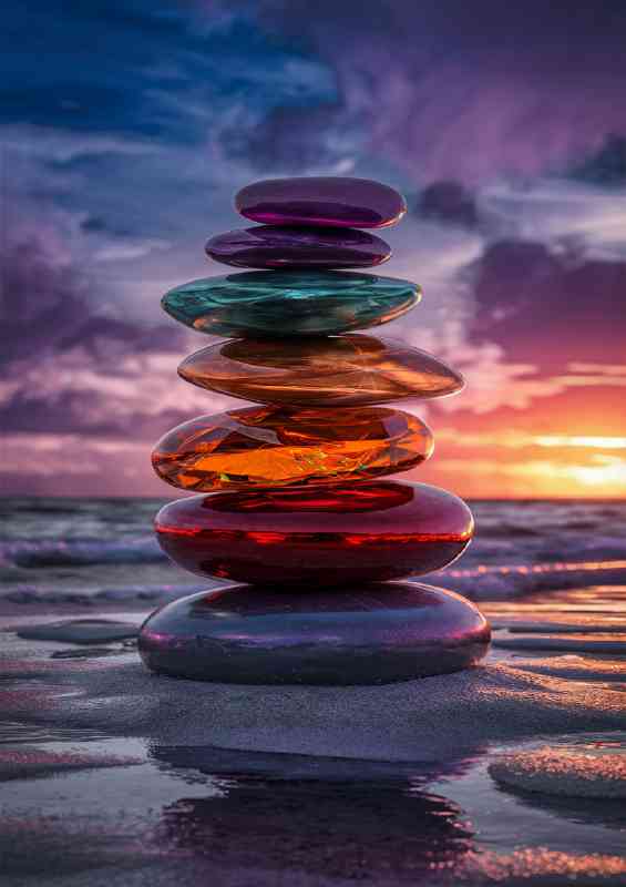 Serene Beech with coloured Gem stones | Metal Poster