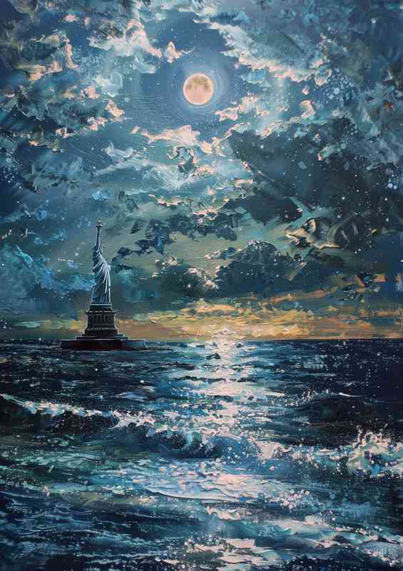 Stature of liberty in the middle of the blue ocean | Di-Bond