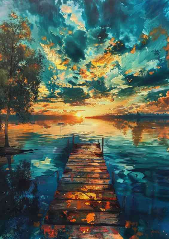 The Jetty and blue lake painting style | Canvas