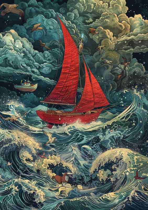 The little read sailing boat | Metal Poster