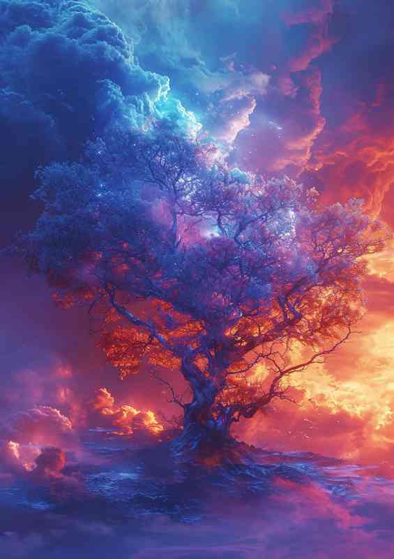A blue and orange tree on top | Poster